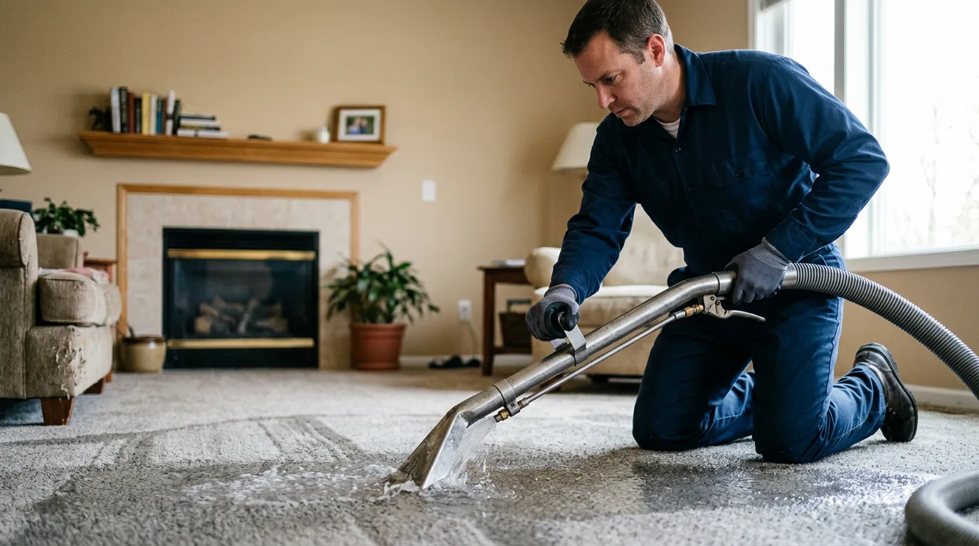 Water damage restoration technician working near Blue Springs, MO